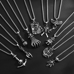 Collares punk para hombre con colgantes de calavera y ancla en acero vintage