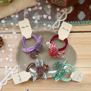Korean Sweet Floral Bow Scrunchies For Girls Cloth Hair Ties With Multicolored Fur Balls Handmade Cute Hair Accessories Women
