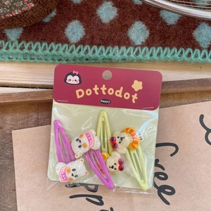 Cute puppy and rabbit hair clips for girls, 4-piece set with resin figures on metal base