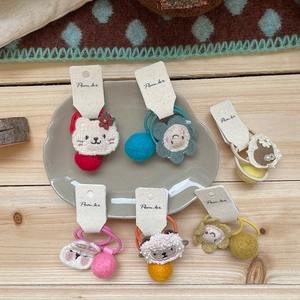 6er-Set niedliche Haargummis für Mädchen mit Blumen, Pompons, Katzen- und Hasen-Stickerei