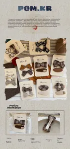 Macro shot of checkered fabric hair clips in autumn tones including bows and floral patterns