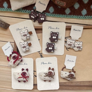 Mignonnes Pinces à Cheveux en Peluche Ours Agneau Fait à la Main Broderie Animal de Dessin Animé Accessoires de Coiffure Enfants