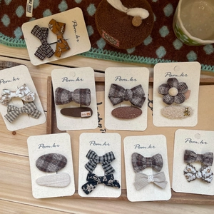 Handmade Fabric Hair Clips Plaid Floral Bow Design For Girls Sweet Vintage Style Hairpin Accessories Kids Toddler Hair Decoration Boutique Hairpins