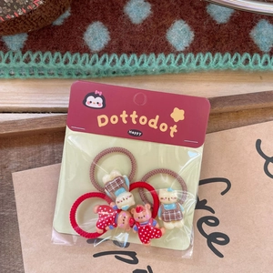 Set of 5 colorful cartoon bear and cat hair ties for girls on brand packaging card