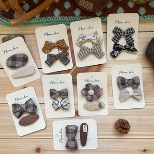 Vintage plaid and floral bow hair clips for girls, handmade forest style accessories set
