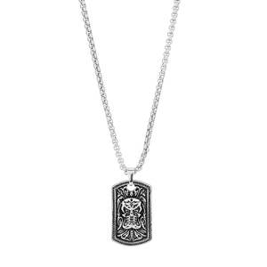 Collar punk para hombre con colgante rectangular de calavera en relieve y cadena cuadrada