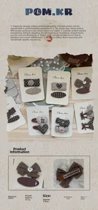 Vues détaillées de 7 barrettes artisanales en tissu à pois et fleurs avec dimensions