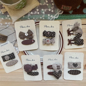 Barrettes à Cheveux Pastorales en Tissu Fait Main Ours Lapin Cœur Pois Floraux Doux Café Beige Accessoires de Coiffure pour Filles Femmes