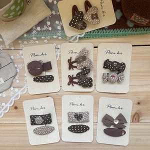 Barrettes à cheveux en tissu ours et nœud à pois marron pour accessoires de coiffure