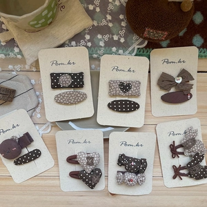 Lot de barrettes à cheveux en tissu ours et pois pour filles, style vintage marron