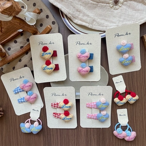 Ensemble de barrettes et chouchous faits main avec broderies de cœur pour filles