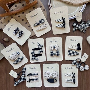 Korean Style Fabric Bow Hair Clips Women Children Checkered Polka Dot Floral Vintage Decorative Accessories Decorative Ties