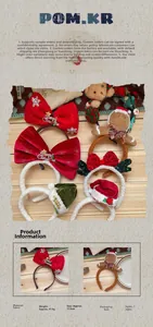 Detail view of festive Christmas headbands featuring velvet bows and gingerbread men icons
