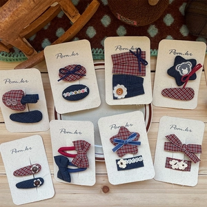 Lot de 8 paires de barrettes à cheveux artisanales à carreaux avec nœuds pour filles