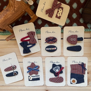 Barrettes à Cheveux Écossais Coréens Faits à la Main Nœud Rétro Étoile Ours Champignon Accessoires de Cheveux pour Enfants Filles