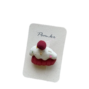 Handmade plush cake hair clip with red corduroy and colorful beads for children