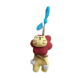 Collana a forma di leone in tessuto per bambini con patchwork giallo e rosso e cordino blu