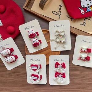 Lot de 6 paires de barrettes faites main avec ours rouges et cœurs en dentelle