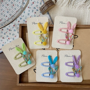 Handmade floral bunny ear hair clips set for girls in multiple soft pastel colors