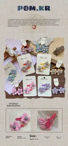 Detail of plaid flower hair clip set in various colors like pink and blue for girls