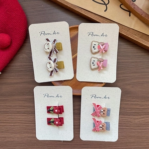 Handmade 8-piece fabric bear hair clips for girls, cartoon duckbill clips set for kids