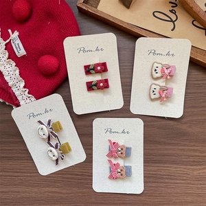 Handmade fabric cartoon bear and rabbit hair clips set for kids and girls