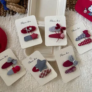Collection de Pinces à Cheveux Nœud Rouge Style Coréen Tissu Fait à la Main Mignonnes Épingles à Cheveux à Carreaux à Pois Étoile en Peluche pour Filles Tout-petits Accessoires de Coiffage