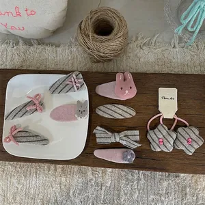 Ensemble de Pinces à Cheveux en Tissu Fait Main pour Enfants Style Coréen Lapin Mignon Nœud Rayé Fleur Étoile Accessoires de Cheveux