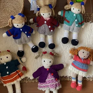 Handmade Crochet Wool Girl Doll Cute Korean Style Amigurumi Plush Toy Knitted Stuffed Character Doll For Kids Birthday Gift