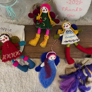 Handmade Nepali wool felt elf and angel pendant charms for bag and home decor