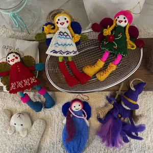 Handmade Wool Felt Fairy Girl Witch Hanging Pendant Creative Elf Doll Charm Ornament For Bag Home Halloween Christmas Gift