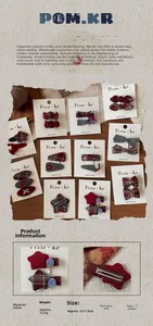 Set of 11 plaid fabric bow hair clips for girls featuring red and grey geometric patterns