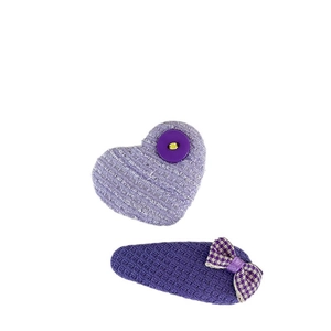 Handmade purple fabric hair clip set with heart shape and bow for girls and women