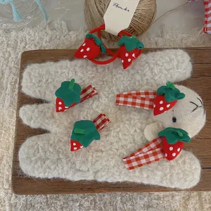 Ensemble de barrettes à fraises à carreaux rouges et élastiques pour filles et enfants
