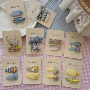 Douces Pinces À Cheveux En Tissu De Style Coréen Nœud Plaid Dentelle Bouton BB Clips Épingles À Cheveux Florales À La Main