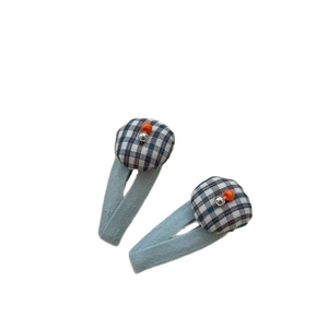 Paire de barrettes à carreaux bleu clair avec perles orange pour enfants au style rétro