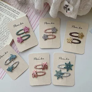 Korean Style Sweet Glitter Star Snowflake Hair Clips Set For Girls Kids Sparkly Fabric BB Hairpin Fashion Hair Accessories