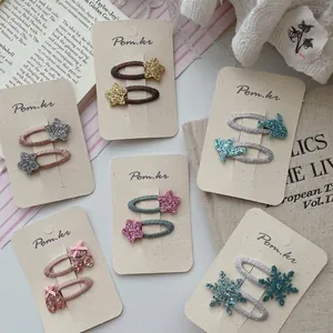 Set of 6 pairs glitter star and dolphin hair clips for girls on display cards