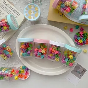 Mini bloem haarspeldjes set in een transparante pot voor meisjes en kinderen