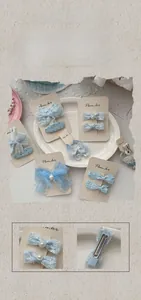 Détails des barrettes et élastiques à cheveux en dentelle bleue pour enfants en tissu doux