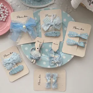 Coffret de barrettes à cheveux bleues pour filles avec dentelle, nœuds et perles