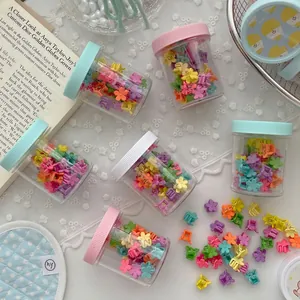Mini Bloem Haarspeldjes Set Voor Kinderen Meisjes Macaron Kleur Hars Haarklauwen Kleine Florale Haarspelden Zoete Haaraccessoires Met Pot