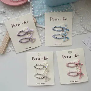 Dolci Fermagli per Capelli a Pois con Fiocco per Ragazze Pizzo Strass Stile Balletcore Forcine in Tessuto Fatte a Mano Bambini
