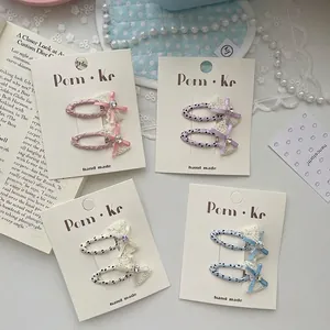 Set di fermagli per capelli stile balletto con pois, fiocco e pizzo per bambine