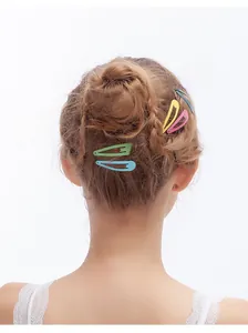 Close-up of colorful macaron BB hair clips on a model showing waterdrop design