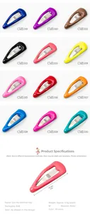 Detailed view of colorful 2cm mini metal snap clips for pets or dolls in various colors