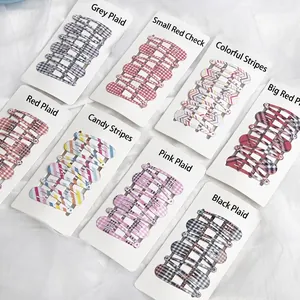 Kids Girls Plaid Stripe Pattern BB Hair Clips Assortment Minimalist Lacquered Alloy Snap Clips Hairpin Cute Hair Accessories
