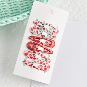 6-piece floral and fruit print BB hair clips featuring cherry and apple patterns for girls