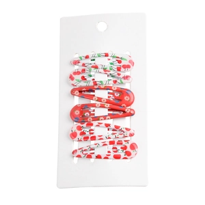 Set of 6 colorful fruit printed BB hair clips for girls with cherry and apple patterns