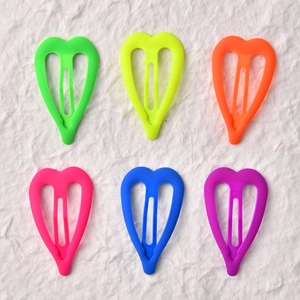 Set of 6 neon matte heart-shaped metal BB hair clips in vibrant assorted colors